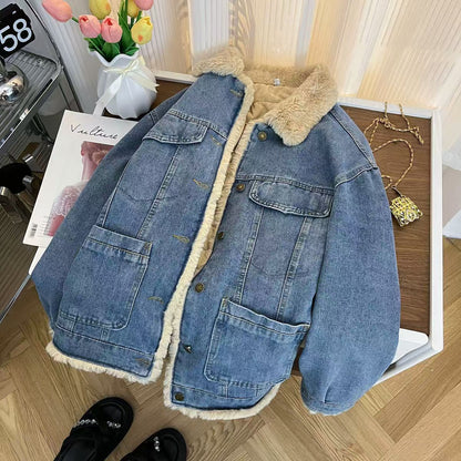 Premium Faux Lamb Wool Denim Jacket