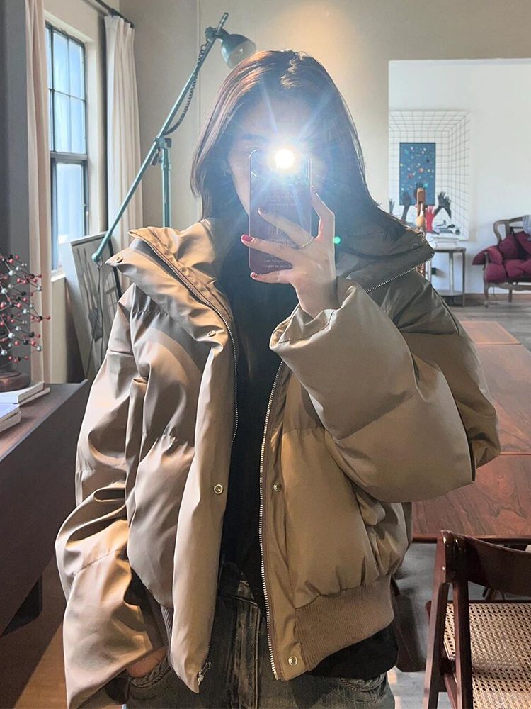 Women's Short Padded Leather Jacket Loose Warm Thick Coat