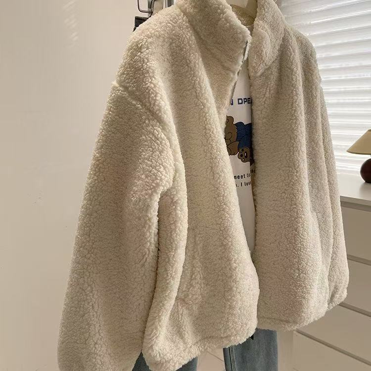 Women's Petite Thick Casual Stand-collar Furry Coat