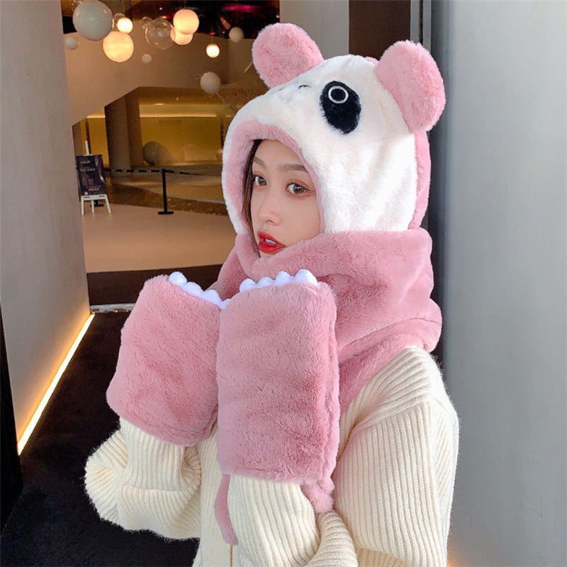 Ladies Winter Hat Scarf Gloves Three-piece Suit