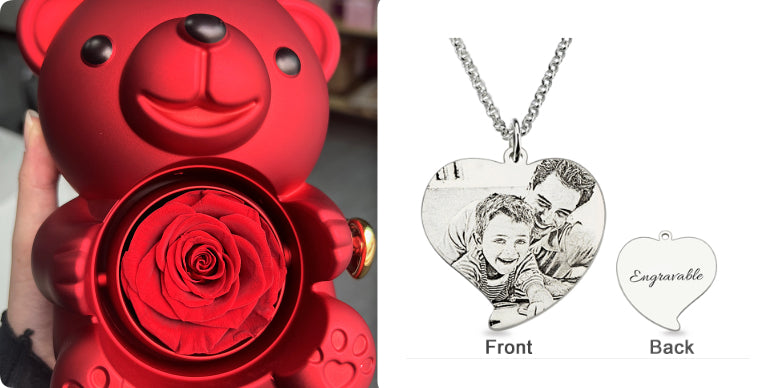 Rotating Bear Gift Box Rose Jewelry Box