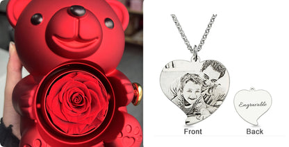 Rotating Bear Gift Box Rose Jewelry Box