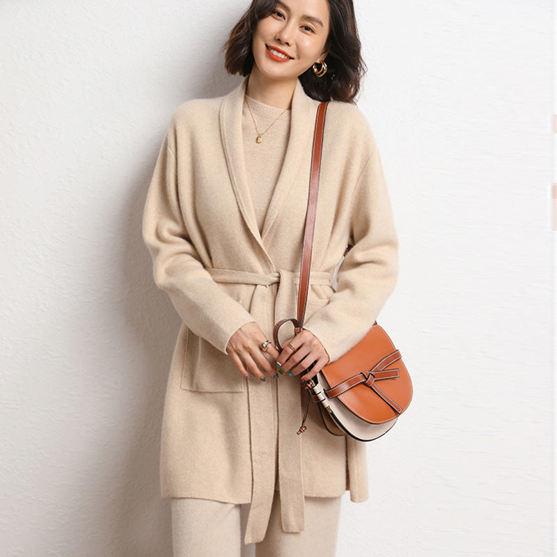 Fall Winter Fashion Mid-length Knitted Coat For Women