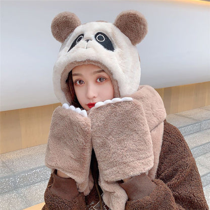 Ladies Winter Hat Scarf Gloves Three-piece Suit