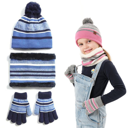 1Set Winter Kids Knitted Hat Scarf Gloves 3Pcs Boys Girls Winter Warm Beanie Hat And Glove Scarf Set Beanie Neck Warmer Mittens For 4- To 7 Years Old Kids