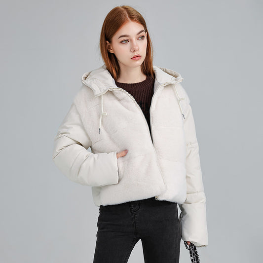 High-waisted Feather Down Plush Short Jacket