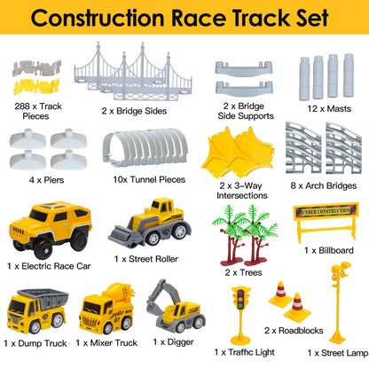 1Pc 340Pcs Construction Race Track Set Kids DIY Construction Toys STEM Flexible Car Track Playset Gift For Toddlers Boys Aged 3 4 5 6 Year Old