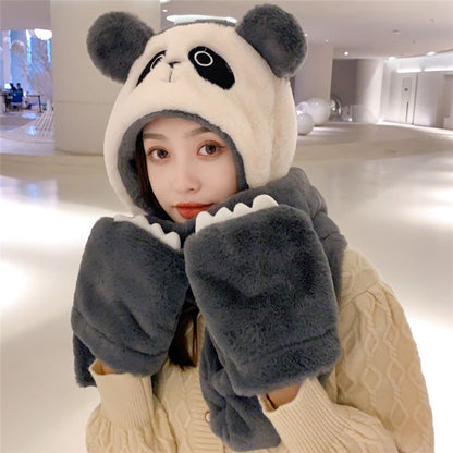 Ladies Winter Hat Scarf Gloves Three-piece Suit