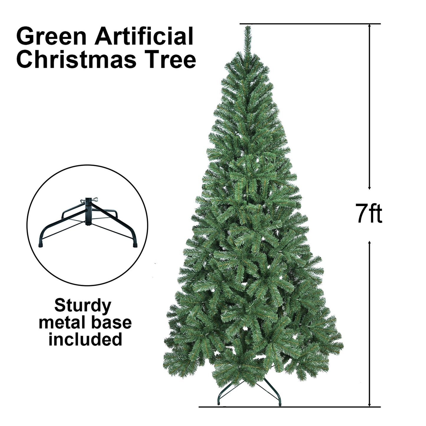 Unlit Artificial Christmas Tree, Green Xmas Tree And Folding Metal Stand For Indoor Holiday Decoration